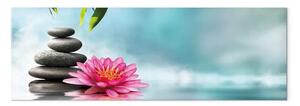 Quadro su tela Fiore di loto e pietre spa - natura orientale su sfondo blu