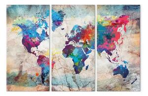 Quadro contemporaneo Mappe: Follia colorata - continenti artistici su mappa del mondo