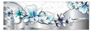 Quadro moderno Onda di diamanti - fiore di magnolia blu su sfondo grigio