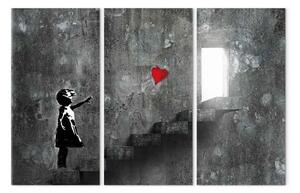 Quadro moderno Banksy: Ragazza con palloncino - graffiti urbano con cuore e scale