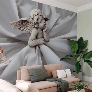 Carta da parati Sogno romantico angelico - scultura dell'angelovsu tessuto bianco