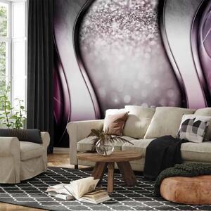 Carta da parati moderna Glitter - moderna composizione argento con onde viola