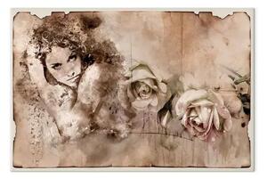 Quadro contemporaneo Stile retrò: Donna e rose - ritratto romantico in stile vintage