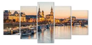 Quadro moderno Dresda, Germania - panorama della città illuminata al tramonto