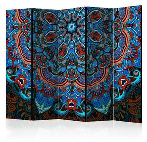 Paravento separè Fantasia Blu II - mandala blu in stile etnico orientale