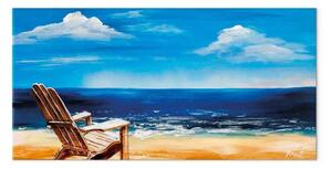 Quadro contemporaneo Relax II - paesaggio marino con sedia di legno