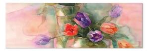 Quadro contemporaneo Tulipani acquerello - motivo artistico vintage di fiori in un vaso