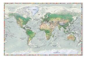 Quadro contemporaneo Mappa mondo: Grafite - continenti, bandiere statali
