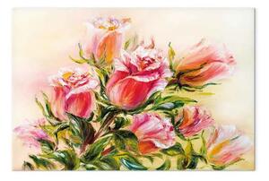 Quadro contemporaneo Rose meravigliose - mazzo di fiori colorati dipinti a mano