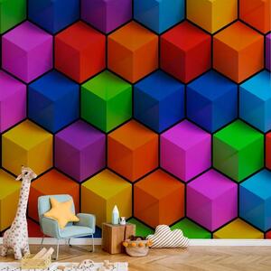 Carta da parati Campi geometrici colorati - illusione ottica con cubi
