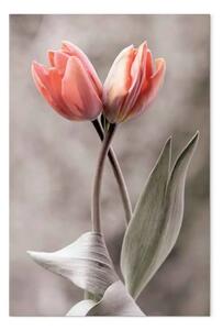 Quadro contemporaneo Danza primaverile - tulipani rosa su sfondo grigio