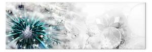 Quadro Dente di leone turchese - fiore splendente su sfondo grigio
