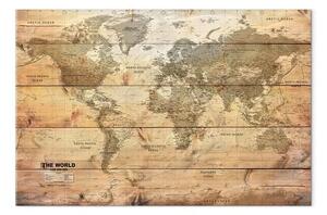 Quadro contemporaneo Mappa del Mondo: Assi - continenti su una texture di legno