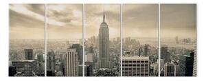 Quadro contemporaneo Manhattan beige (5 parti) - cielo nuvoloso sopra New York