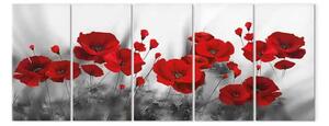 Quadro moderno Maki scarlatti (5 parti) - fiori romantici dai colori intensi