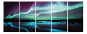 Quadro Cielo polare notturno (5 pezzi) - paesaggio con aurora e mare