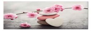 Quadro moderno Sakura dell'amore - fiori di ciliegio e cuore di pietra