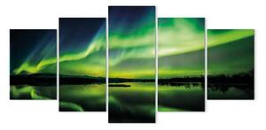 Quadro su tela Bagliore notturno (5 pezzi) - cielo con aurora verde
