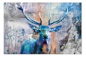 Quadro Cervo blu - animale cornuto e citazioni su sfondo di legno
