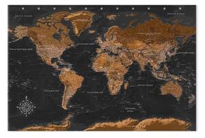Quadro Mappa del mondo marrone - mappa con scritte in francese