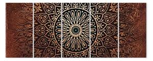 Quadro contemporaneo Mandala solare (5 pezzi) - motivo giapponese zen