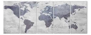 Quadro moderno Mappa concreta del mondo (5 pezzi) stretto