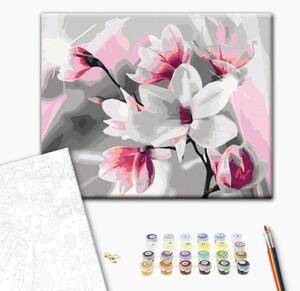 Tela da dipingere con numeri Magnolia (sfondo grigio)