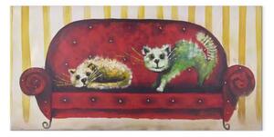 Quadro su tela Gatti sul divano rosso