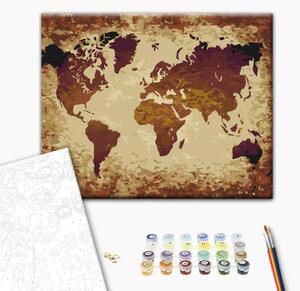 Quadro da dipingere con i numeri Mappamondo (sfumature di marrone)