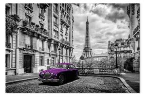 Quadro contemporaneo Auto a Parigi largo - auto viola con sfondo di Parigi