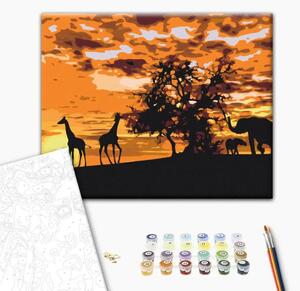 Quadro da dipingere con i numeri Nel mezzo della savana (Giraffe & Elefanti)