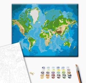 Quadro da dipingere con i numeri Mappamondo (blu-verde)