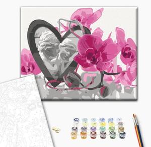 Tela da dipingere con numeri Angioletti (cuore e orchidea rosa)