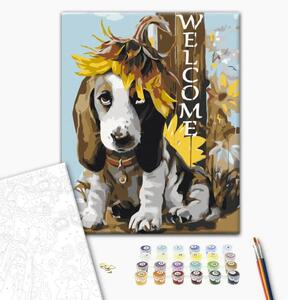 Tela da dipingere con numeri Cane e girasoli