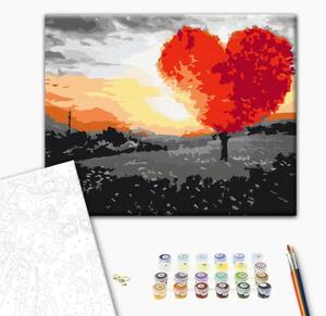 Tela da dipingere con numeri Albero a forma di cuore (sorgere del sole)