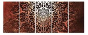 Quadro Ipnosi (5 pezzi) stretto - mandala su sfondo arancione in stile Zen
