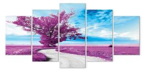 Quadro contemporaneo Albero lungo la strada (5 pezzi) - fantasia di natura in viola