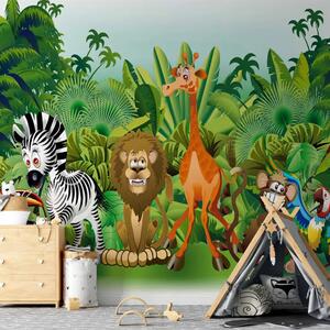 Carta da parati Giungla - animali selvatici dell'Africa tra alberi verdi per bambini