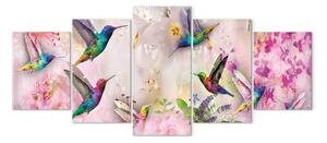 Quadro Colibrì colorati (5 pezzi) rosa largo