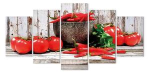 Quadro contemporaneo Verdure rosse (5 pezzi) legno largo