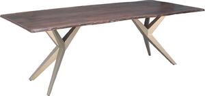 MASSIVMOEBEL24 | FREEFORM 4 Tavolo da pranzo in legno di acacia - laccato marrone / ferro - argento mat 140x90x76
