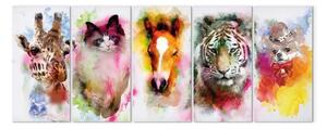 Quadro moderno Animali ad acquerello (5 pezzi) stretto