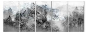 Quadro contemporaneo Predatore montagna (5 pezzi) stretto - lupo tra texture montagne