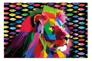 Quadro moderno Leone arcobaleno largo - animale colorato stile pop art