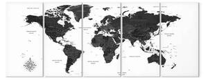 Quadro contemporaneo Mappa in bianco e nero (5 pezzi) stretto
