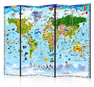 Paravento Mappa del mondo per bambini II - mappa con continenti colorati