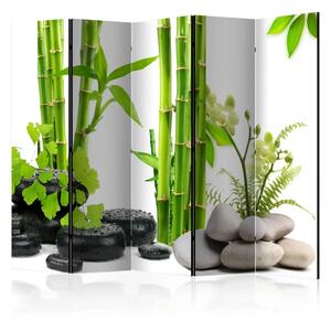 Paravento separè Bambù e pietre II - sassi orientali e piante in stile Zen