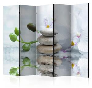 Paravento design Riflessi nell'acqua II - pietre con piante davanti all'acqua