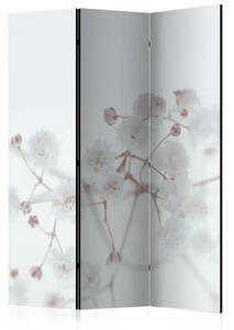 Paravento design Fiori bianchi - fiori con steli rosa su sfondo bianco