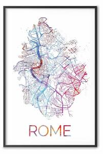 Poster: Roma - mappa colorata di Roma su sfondo bianco